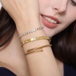 A D. ALLEN & DANMI. 18 Okay Gold Plated Love Bangle Bracelet Set Versatile... - Image 4