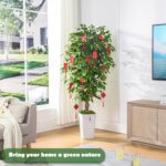 Synthetic Ficus Tree 6FT Fake Ground Tree with Planter UV Resistant Po... - Image 6