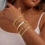 Gold Bracelets for Ladies Non Tarnish, 14K Gold Plated Chunky Cuff Brac... - Image 3
