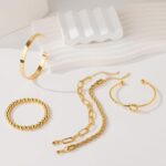 Gold Bracelets for Ladies Non Tarnish, 14K Gold Plated Chunky Cuff Brac... - Image 6