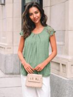 AUTOMET Womens Lace Tops Pleated Brief Sleeve Shirts Summer time Enterprise C... - Image 3