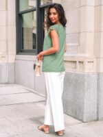 AUTOMET Womens Lace Tops Pleated Brief Sleeve Shirts Summer time Enterprise C... - Image 4