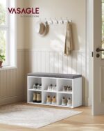 VASAGLE Shoe Bench with Cushion, Shoe Storage Bench with 6 Compartment... - Image 3