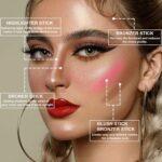 Lezero 3Pcs Contour Stick Make-up Equipment, Shades with Highlighter, Blush a... - Image 5