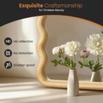 Lavatory Mirror for Wall, 24"x36" Boho Wavy Wooden Mirror Massive Full Len... - Image 3