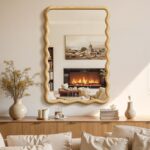 Lavatory Mirror for Wall, 24"x36" Boho Wavy Wooden Mirror Massive Full Len... - Image 4
