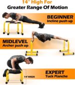 TABEKE Push Up Bar, 14'' Excessive Metal Parallettes & Dip Bar with Full Co... - Image 4