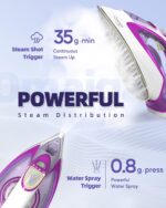 Steam Iron for Garments, 1750W Iron with Fast Heating, Non-Stick Ceram... - Image 3