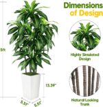 Synthetic Dracaena Tree Indoor, 5FT Tall Pretend Tree with White Tall Pl... - Image 5