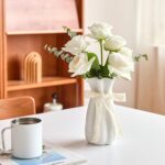 White Ceramic Flower Vase, 8'' Trendy Ornamental Vases Minimalism Boho... - Image 4