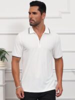 QPNGRP Males's Zipper Polo Shirts Brief Sleeve Knit T Shirts Vogue Cas... - Image 3
