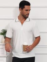 QPNGRP Males's Zipper Polo Shirts Brief Sleeve Knit T Shirts Vogue Cas... - Image 4