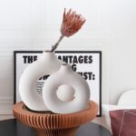 White Ceramic Donut Vase Set of two, Hole Matte Pampas Flower Vases fo... - Image 3