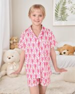Ladies Summer time Outfit, Children 2 Piece Button Down Monkey Seaside Shorts Set ... - Image 5