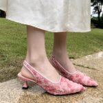 Elegant Lace Kitten Heels for Girls - Slingback Pointed Toe Floral Mes... - Image 7