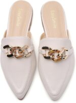 Steel Chain Decor Flat Mules for Girls Closed Pointed Toe Slip on Loaf... - Image 3