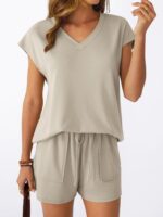 AUTOMET 2 Piece V Neck Cap Sleeve Shirt and Shorts Set Womens Matching... - Image 3