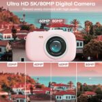 5K Pink Digital Digital camera-Cameras for Pictures,80MP UHD Transportable Vlogg... - Image 4