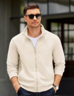 COOFANDY Mens Zip Up Sweatshirt Mock Neck Quilted Jacket Informal Lightw... - Image 5