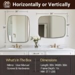 ANDY STAR 30x36” Gold Toilet Mirror, Rectangular Brass Mirror with Stainl... - Image 3