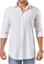Mens Gown Shirts 4-Method Stretch Lengthy Sleeve Slim Match Breathable Wrinkl... - Image 5