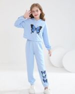 Women' Clothes Set Butterfly Print Crop Prime Hoodies Sweatpants 2 Piec... - Image 5