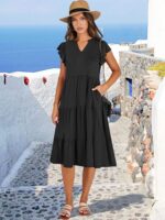 ANRABESS Womens Summer season Costume Ruffle Sleeve V Neck Midi Attire Style... - Image 3