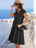 ANRABESS Womens Summer season Costume Ruffle Sleeve V Neck Midi Attire Style... - Image 4