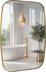 ANDY STAR 30x36” Gold Toilet Mirror, Rectangular Brass Mirror with Stainl... - Image 2