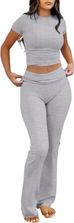 ANRABESS Lounge Units for Ladies 2 Piece Foldover Yoga Flare Leggings Pa... - Image 2