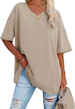 ATHMILE Womens Summer season Outsized Shirts V Neck Plus Dimension Spring Exercise... - Image 2