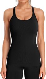 ATTRACO Ribbed Exercise Tank Tops for Girls with In-built Bra Tight Rac... - Image 2