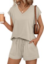 AUTOMET 2 Piece V Neck Cap Sleeve Shirt and Shorts Set Womens Matching... - Image 2