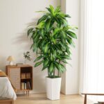 Synthetic Dracaena Tree Indoor, 5FT Tall Pretend Tree with White Tall Pl... - Image 2