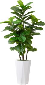 Synthetic Fiddle Leaf Fig Plant Indoor 5FT Fake Fig Tree with White D... - Image 2