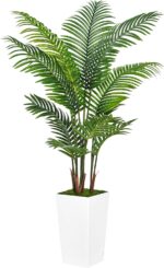Synthetic Palm Tree 5FT - Pretend Tree with White Tall Planter - Fake Tr... - Image 2