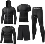 BUYJYA 5Pcs Males's Compression Pants Shirt High Lengthy Sleeve Jacket Athle... - Image 2