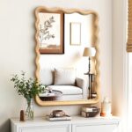 Lavatory Mirror for Wall, 24"x36" Boho Wavy Wooden Mirror Massive Full Len... - Image 2