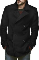 Bbalizko Mens Traditional Pea Coat Notched Collar Double Breasted Slim Match... - Image 2