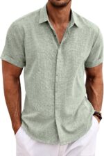 COOFANDY Males's Linen Shirts Quick Sleeve Informal Shirts Button Down Shi... - Image 2