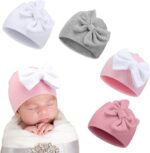 Cuffbow 4 Pcs Preemie Hats Bow Cap Heat Hospital Untimely Child Cotton... - Image 2