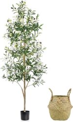 Fake Olive Tree 6FT, Synthetic Potted Tree with Planter, Silk Crops ... - Image 2