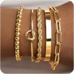 Gold Bracelets for Ladies Non Tarnish, 14K Gold Plated Chunky Cuff Brac... - Image 2