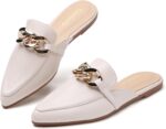 Steel Chain Decor Flat Mules for Girls Closed Pointed Toe Slip on Loaf... - Image 2