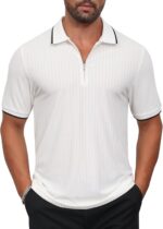 QPNGRP Males's Zipper Polo Shirts Brief Sleeve Knit T Shirts Vogue Cas... - Image 2