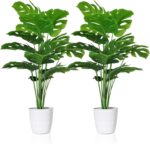 SAJANDAS Set of two Synthetic Monstera Deliciosa Crops in Pots, Pretend T... - Image 2