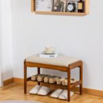 Shoe Bench, Entryway Bench, Wooden 2-Tier Shoe Rack with Cushion Padded ... - Image 2