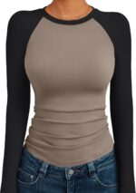 Stylish Queen Ladies's Lengthy Sleeve Shirts Slim Match Stretchy Shade Block ... - Image 2