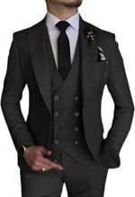 Wangyue 3 Piece Go well with Slim Match Double Breasted Mens Fits for Marriage ceremony P... - Image 2