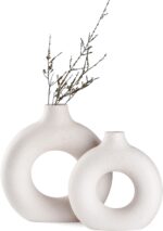 White Ceramic Donut Vase Set of two, Hole Matte Pampas Flower Vases fo... - Image 2
